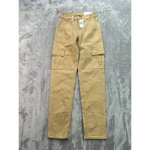 American Eagle Outfitters Cargo Pants Women 000 Khaki High Rise Straight Stretch